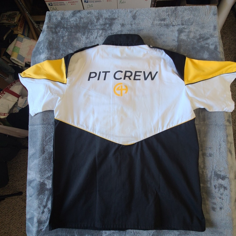 Speed Zone Race Gear Men's Button Down RACING CREW SHIRT Yellow, Blk, White Sz M